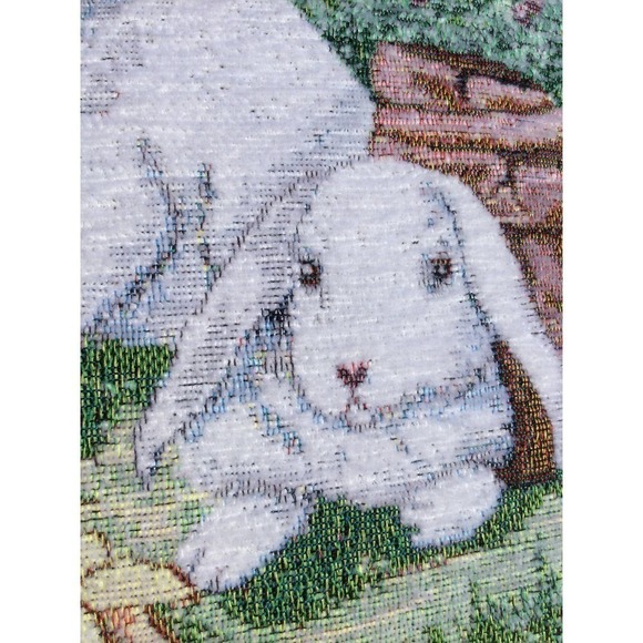 Bunny tapestry accent pillow French Country white rabbit floral tulip spring - Picture 4 of 10